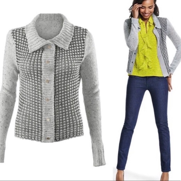 CAbi Sweaters - Cabi Gray Square Stitch Speckled Sweater Cardigan